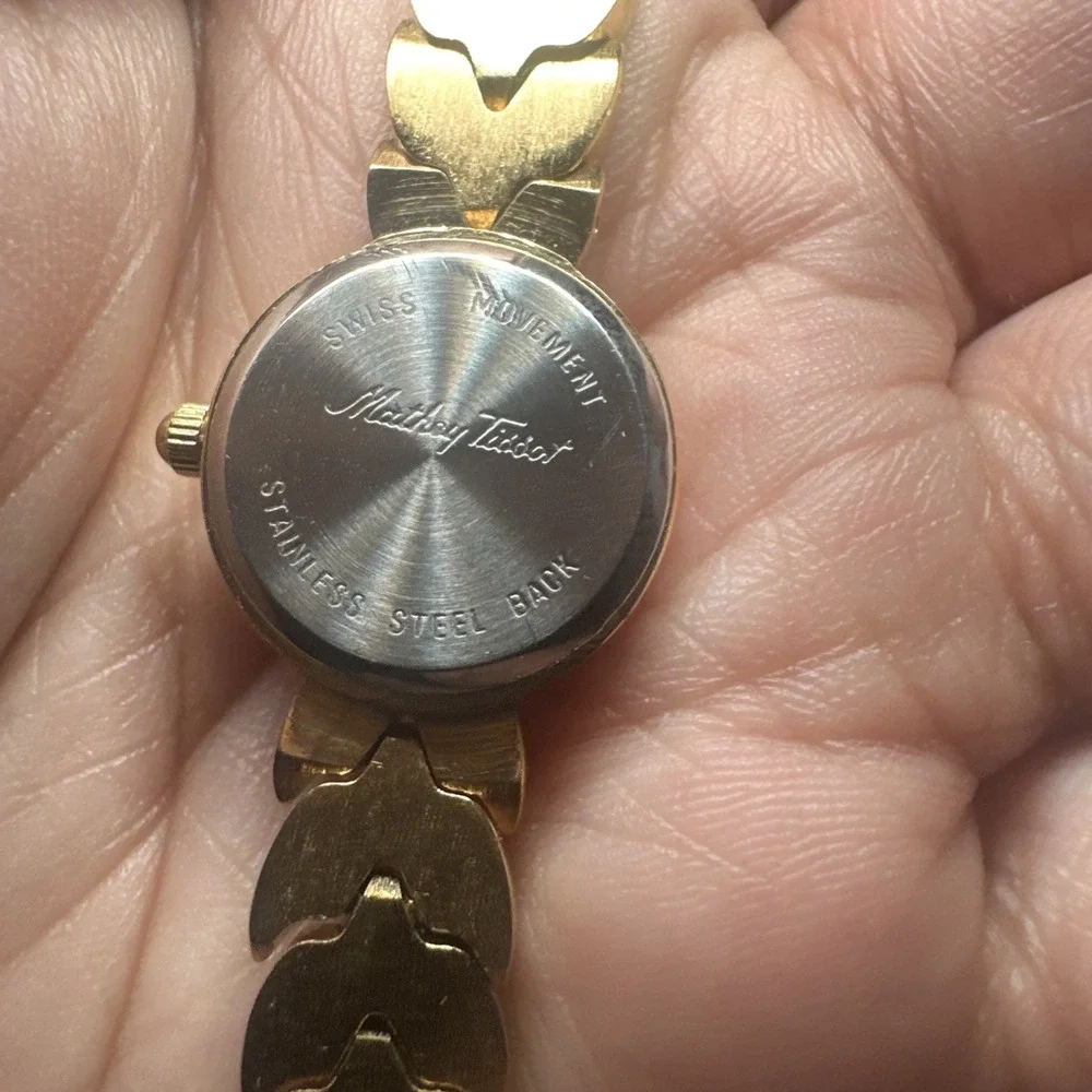 Working VTG Mathey Tissot Swiss 18mm Gold Tone Black Dial WomenS Watch FIT 6.75
